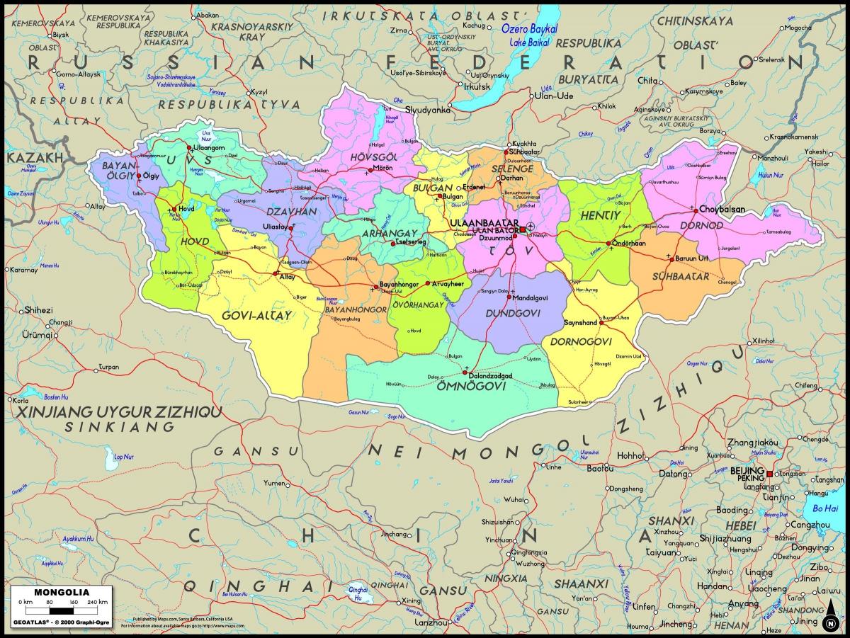 bản đồ vật lý của Mongolia