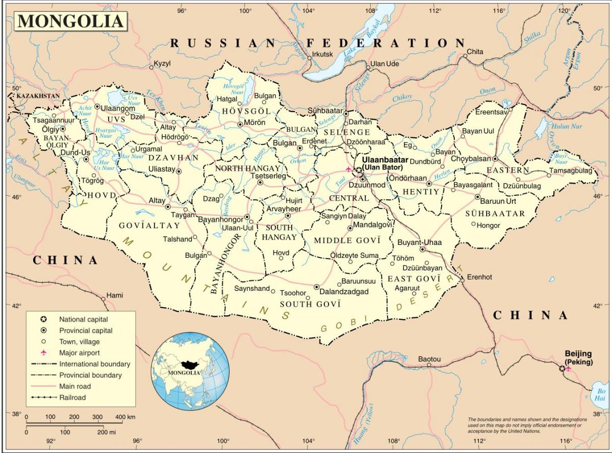 Mông cổ nước bản đồ