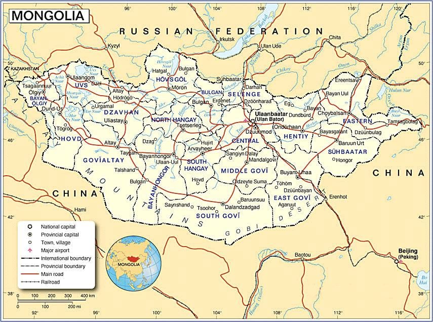Mông cổ bản đồ du lịch