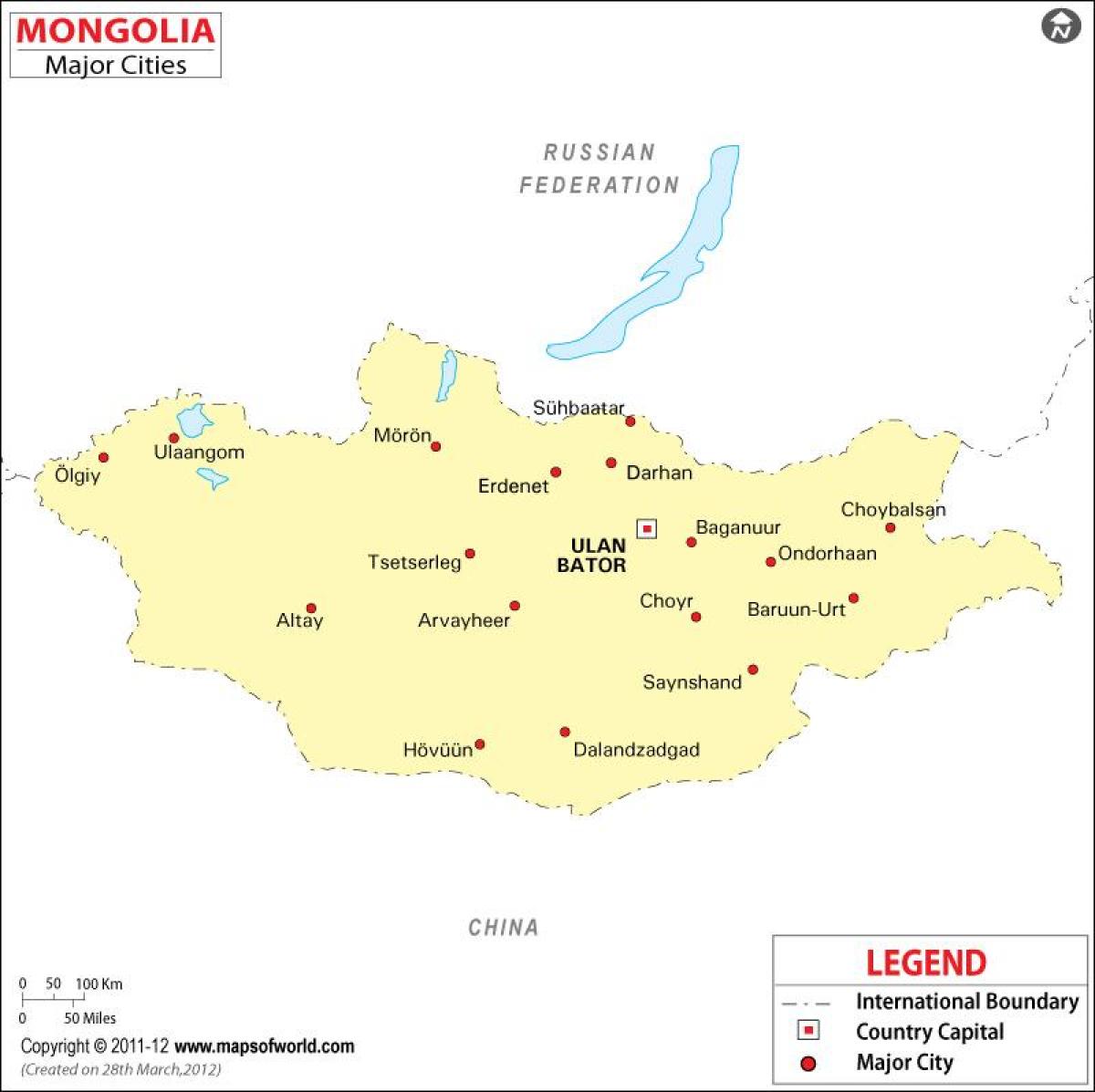 Mông cổ bản đồ với thành phố