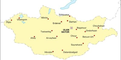 Mông cổ bản đồ với thành phố